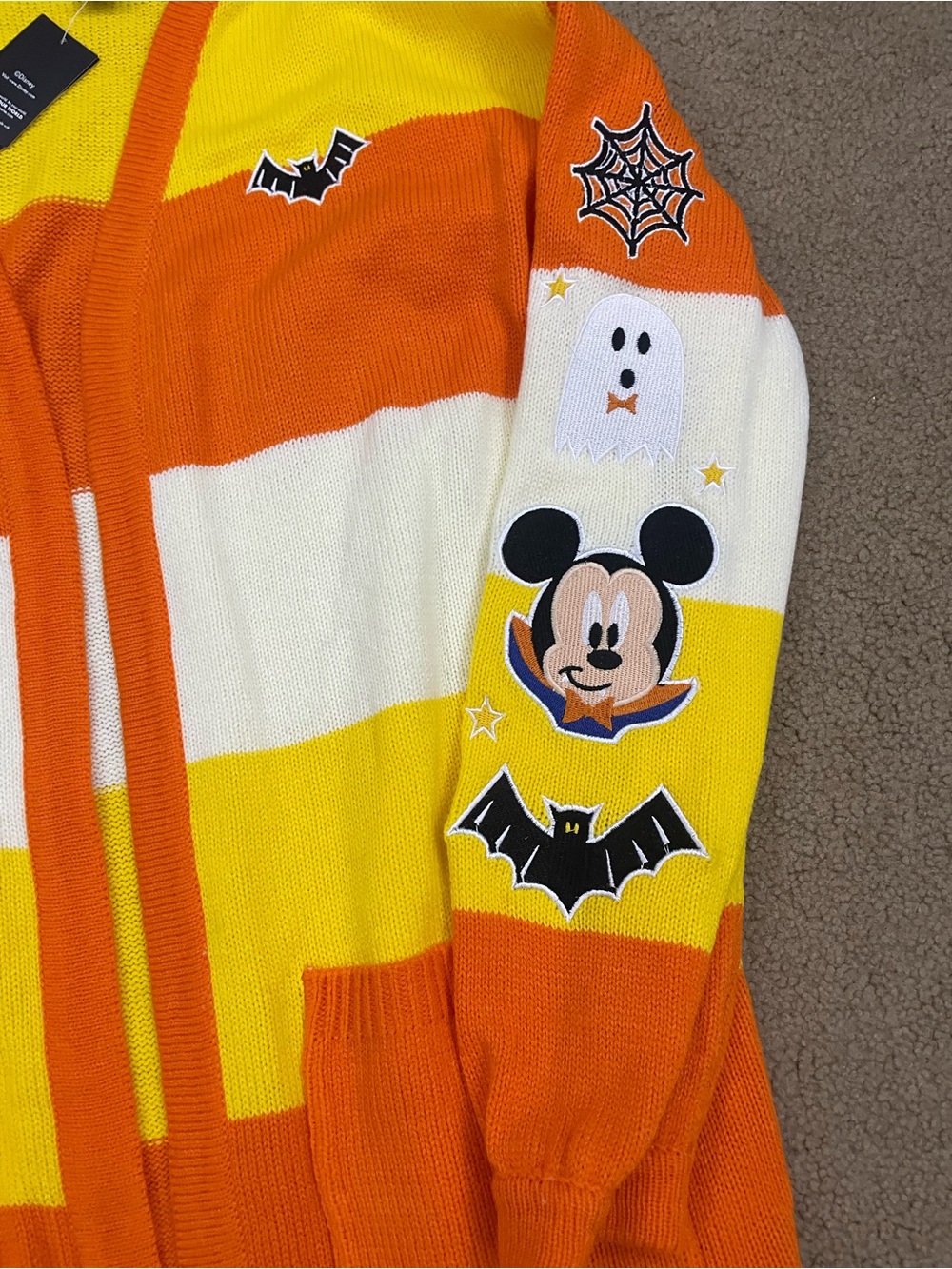 Disney candy corn Halloween women’s orange, Yellow & White Striped Cardigan - Picture 3 of 6